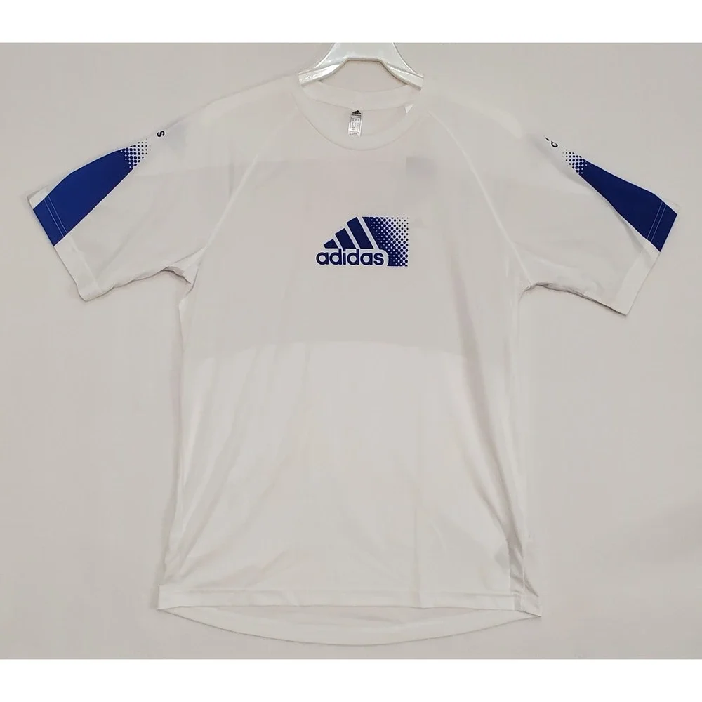 Adidas Men's Designed 2 Move Sport‎ Training Tee Shirt White+Blue Size SM NEW